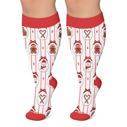 Kompressionsstrümpfe mit Lebkuchen-Schneemann-Motiv in Übergröße - Rot - 4XL - image 5