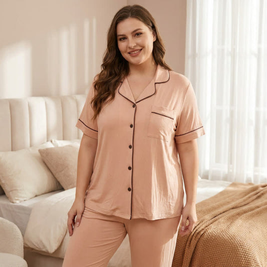 Pyjama-Set aus Modal mit Knopfleiste vorne - Beige - 5XL - image 0