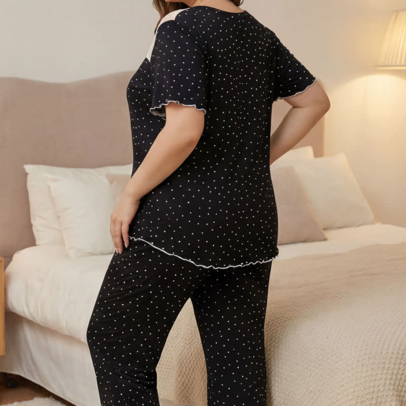 Weiches Pyjama-Set mit Polka-Dot-Spitze - image 4