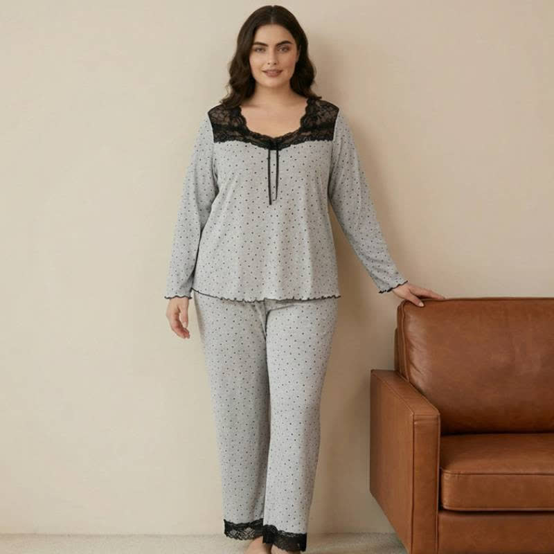 Elegantes Pyjama-Set aus Spitze mit Blumenmuster - image 0