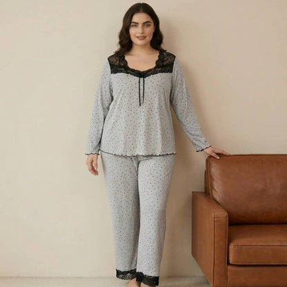 Elegantes Pyjama-Set aus Spitze mit Blumenmuster - image 0