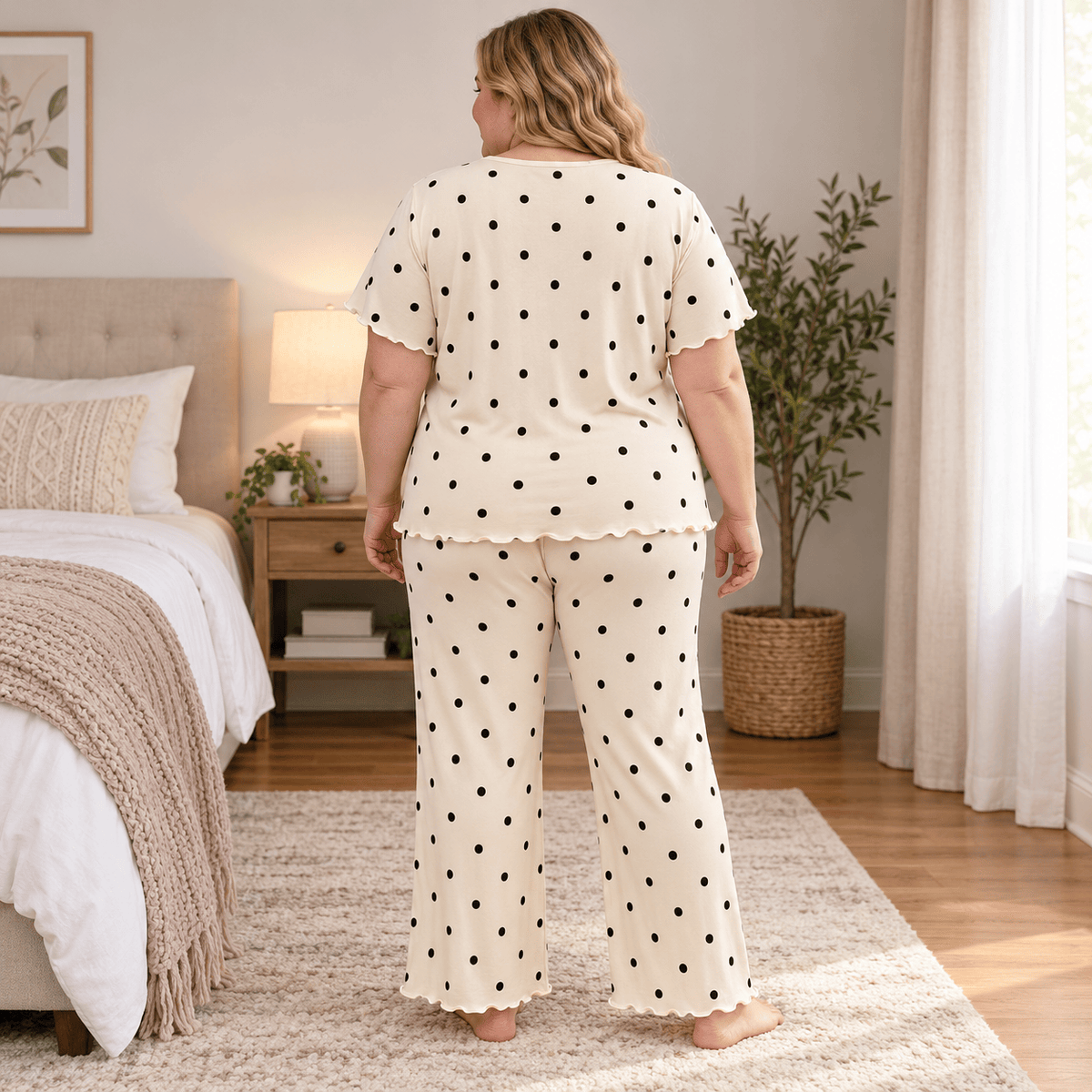 Pyjama-Set mit Spitze und Polka-Dots - image 4