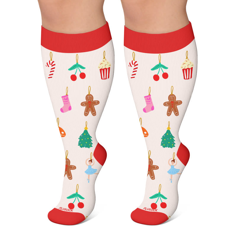 Kompressionsstrümpfe mit Weihnachtsmotiven in Übergröße - Rosa - 4XL - image 6