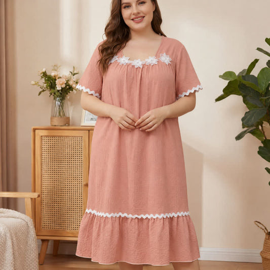 Lounge-Nachthemd mit floralen Applikationen - Dunkelrosa - 5XL - image 0