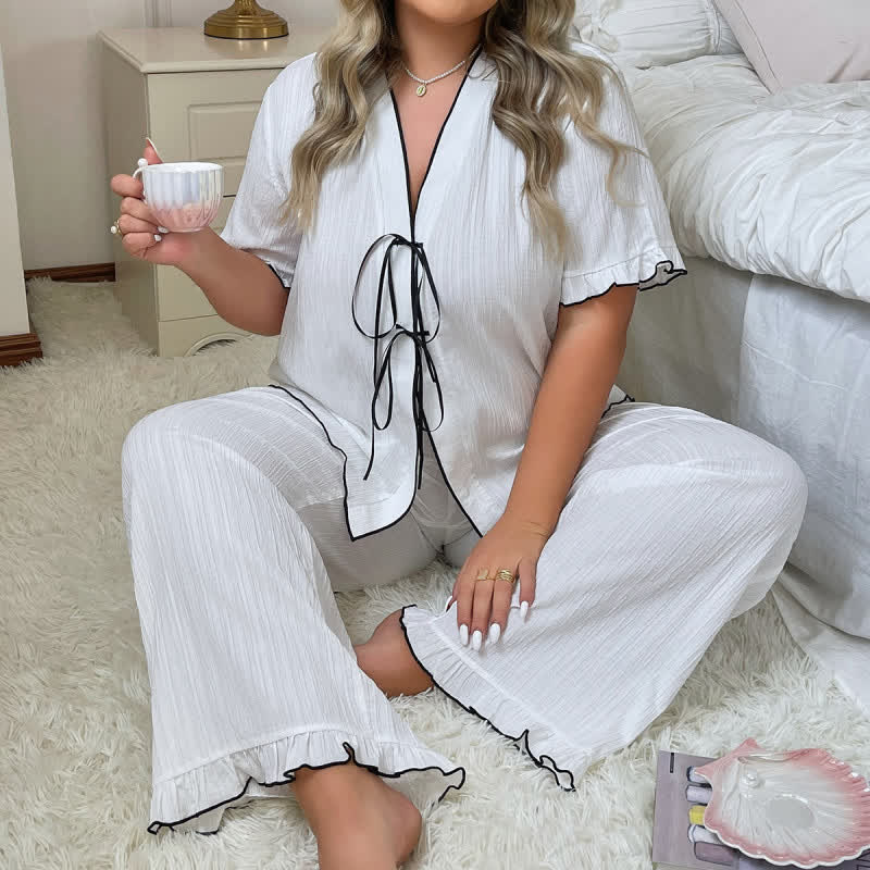 Pyjama-Set mit Schleifenbesatz und Struktur - image 1
