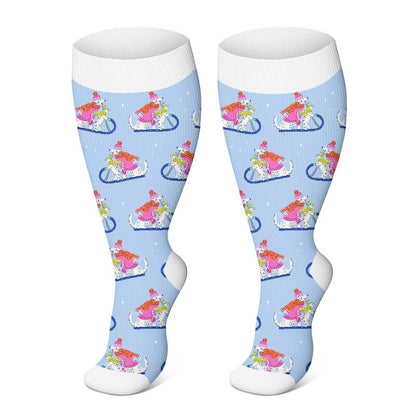 Weihnachtskompressionsstrümpfe in Übergröße mit Tiermotiven - Blau - 4XL - image 5