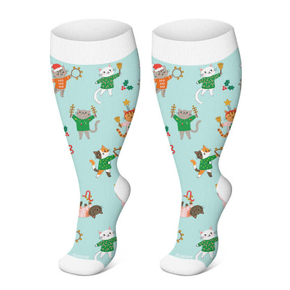 Weihnachtskompressionsstrümpfe in Übergröße mit Tiermotiven - Grün - 4XL - image 6