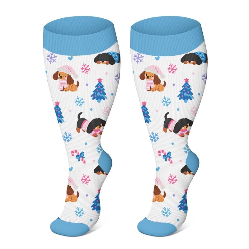 Weihnachtskompressionsstrümpfe in Übergröße mit Tiermotiven - Weiß - 4XL - image 4