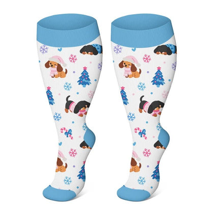 Weihnachtskompressionsstrümpfe in Übergröße mit Tiermotiven - Weiß - 4XL - image 4