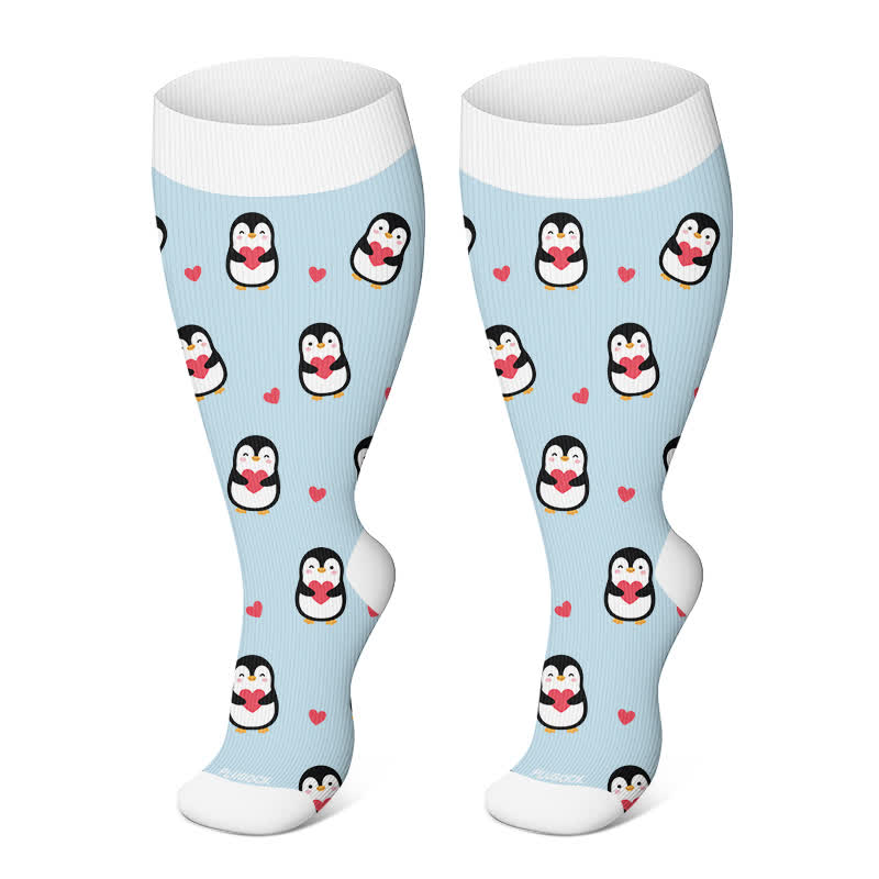 Niedliche Pinguin-Kompressionsstrümpfe in Übergröße - Hellblau - 4XL - image 6