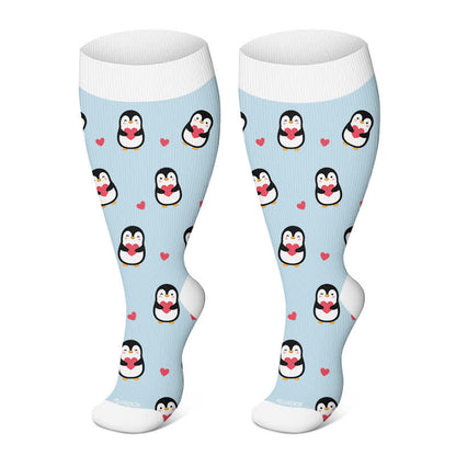 Niedliche Pinguin-Kompressionsstrümpfe in Übergröße - Hellblau - 4XL - image 6