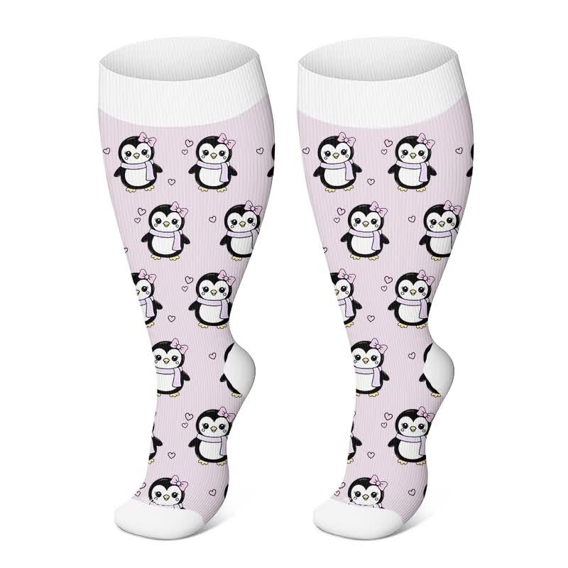 Niedliche Pinguin-Kompressionsstrümpfe in Übergröße - Hellviolett - 4XL - image 5