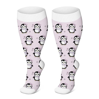 Niedliche Pinguin-Kompressionsstrümpfe in Übergröße - Hellviolett - 4XL - image 5