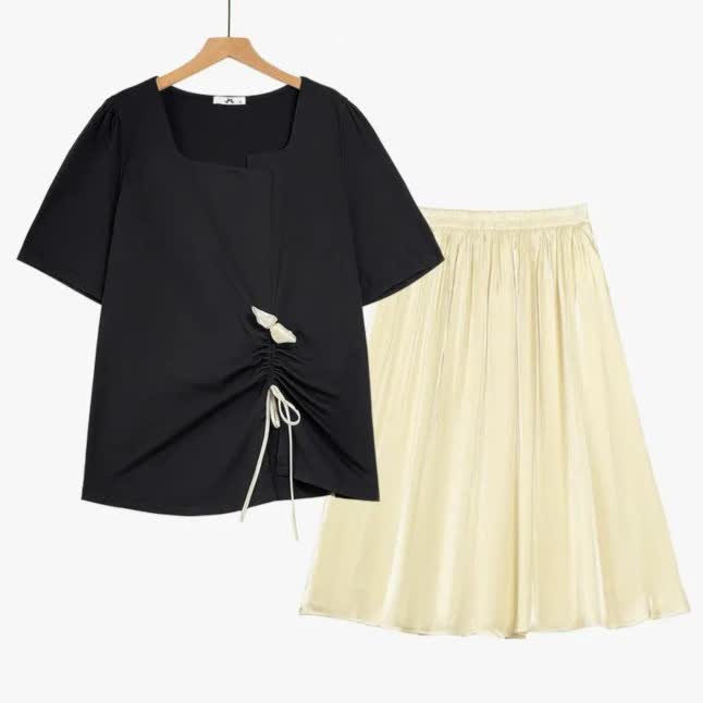 Set aus Top mit Kordelzug und fließendem Rock in Übergröße - image 1