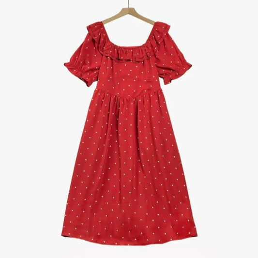 Rotes, gepunktetes Midikleid mit Smokdetails - Rot - 6XL - image 0