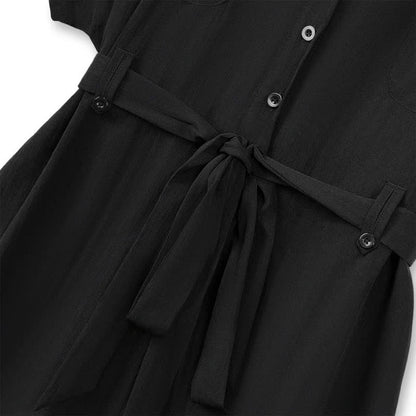 Schwarzes Hemd mit Bindegürtel und weite Hose in Übergröße (Set) - image 4