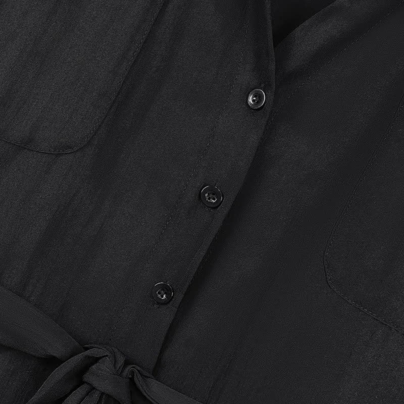 Schwarzes Hemd mit Bindegürtel und weite Hose in Übergröße (Set) - image 6