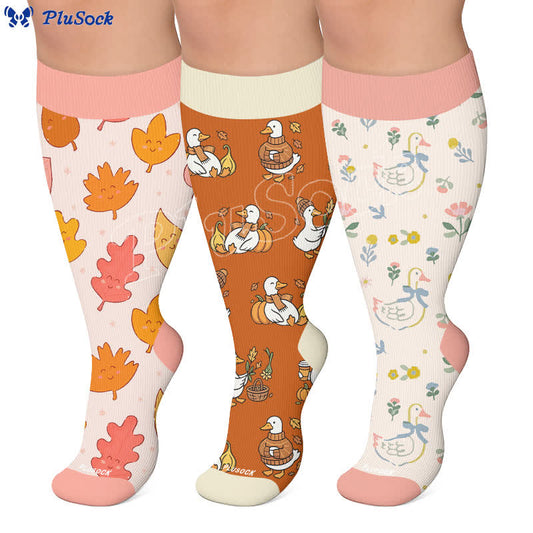 Kompressionsstrümpfe mit Herbstentenmotiv in Übergröße - image 0