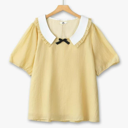 Bluse in Übergröße mit Rüschenkragen, Schleife und Puffärmeln - Gelb - 6XL - image 0