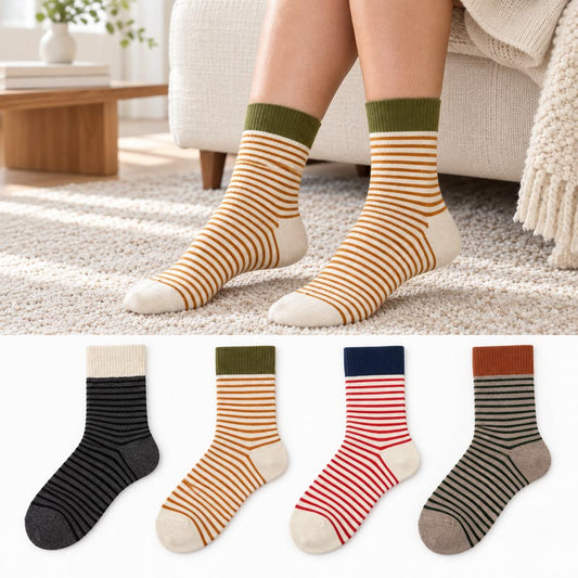 Retro-Streifen-Farbblock-Viertelsocken (4 Paar) - image 0