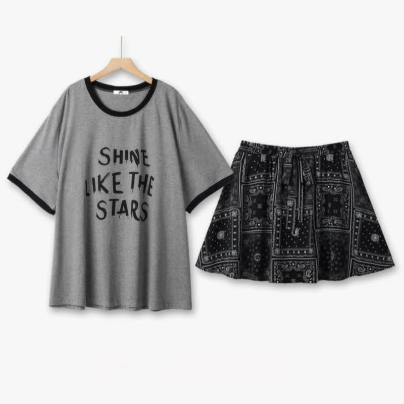 Set aus T-Shirt und bedrucktem Rock „Shine Like the Stars“ - 2-teiliges Set - 6XL - image 0