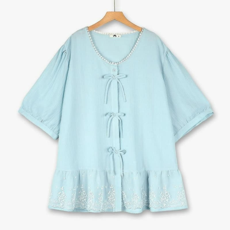Bluse mit Schleife in Übergröße - Hellblau - 6XL - image 0