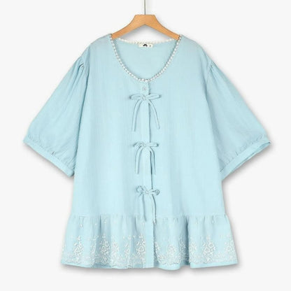 Bluse mit Schleife in Übergröße - Hellblau - 6XL - image 0