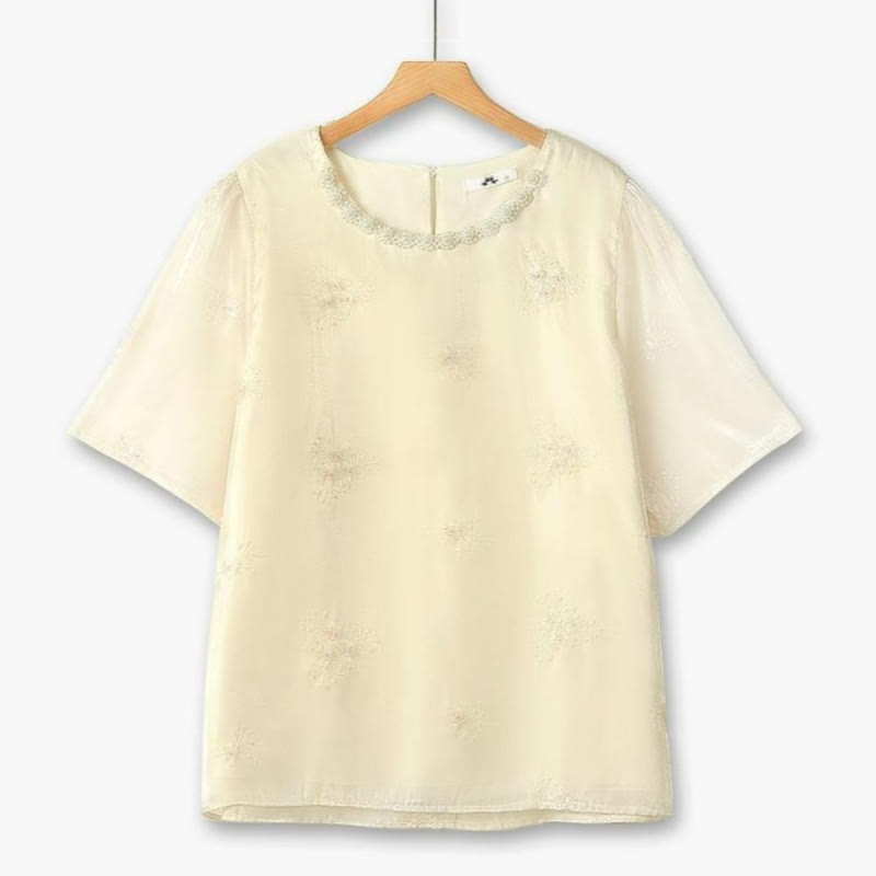 Bluse in Übergröße mit floralem Spitzenmuster und strukturiertem Ausschnitt - Beige - 6XL - image 0