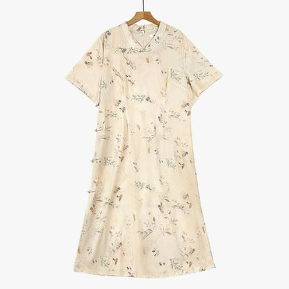 Midikleid mit weichem Blumenmuster für den Urlaub - Beige - 6XL - image 0
