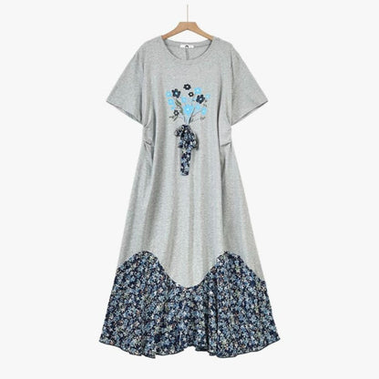 Lässiges Midikleid mit Blumenmuster - Grau - 6XL - image 0