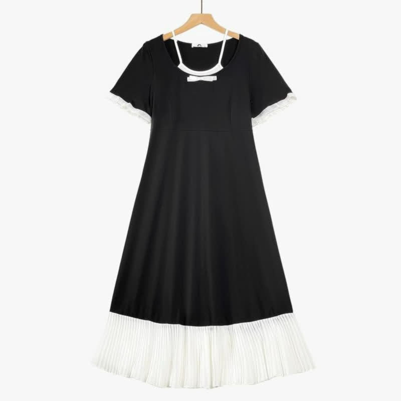 Midikleid mit kontrastfarbenem, plissiertem Saum - Schwarz - 6XL - image 0