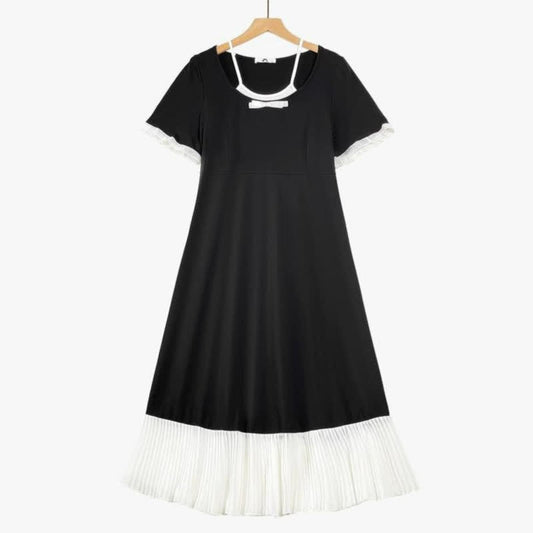Midikleid mit kontrastfarbenem, plissiertem Saum - Schwarz - 6XL - image 0
