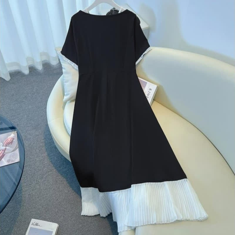 Midikleid mit kontrastfarbenem, plissiertem Saum - image 1