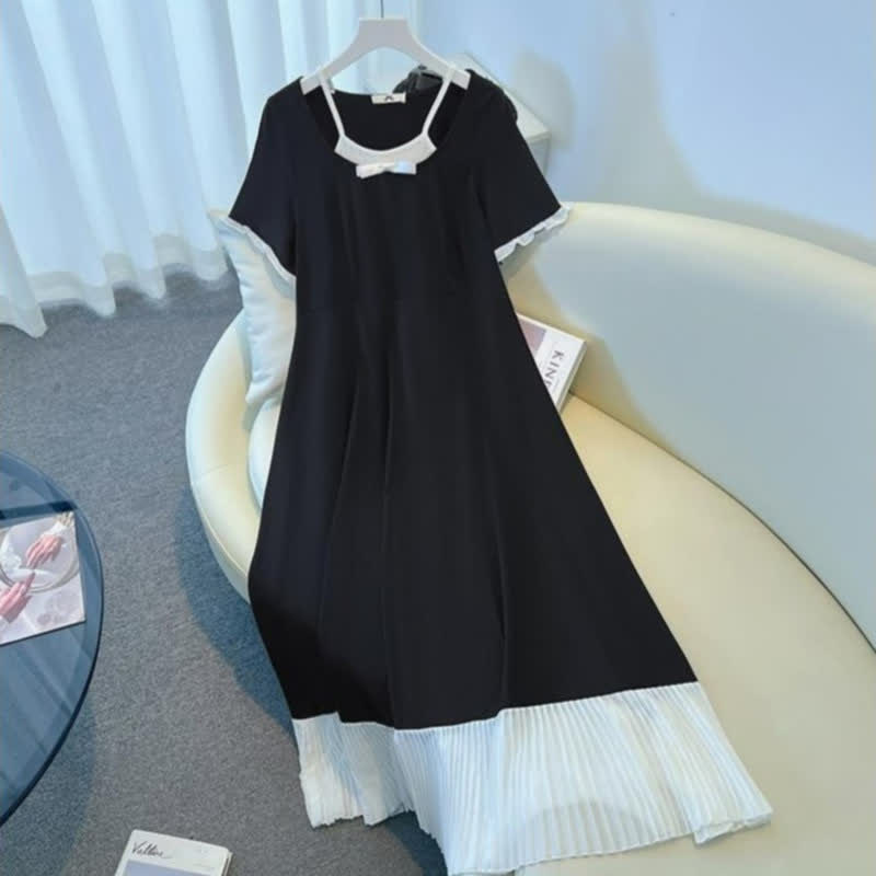 Midikleid mit kontrastfarbenem, plissiertem Saum - image 2