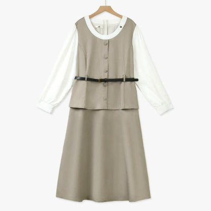 Vintage-Midikleid mit Lagen und Gürtel - Khaki - 6XL - image 0