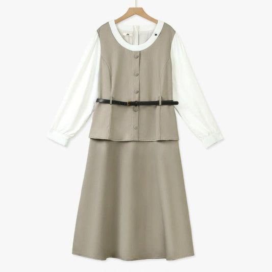 Vintage-Midikleid mit Lagen und Gürtel - Khaki - 6XL - image 0