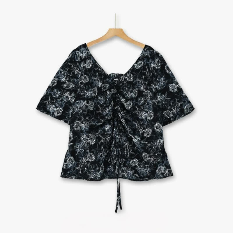Schwarzes zweiteiliges Rock-Set mit Blumenmuster in Übergröße - Bluse - 6XL - image 1