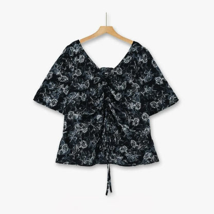 Schwarzes zweiteiliges Rock-Set mit Blumenmuster in Übergröße - Bluse - 6XL - image 1