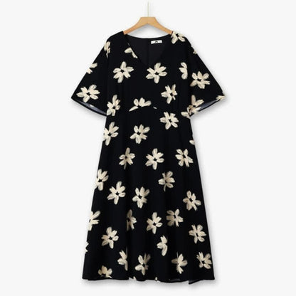 Midikleid mit geschwungenem Schnitt, floralem V-Ausschnitt - Schwarz - 6XL - image 0