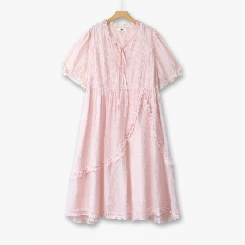 Plus Size Rüschen-Midikleid mit Bindeband - Rosa - 6XL - image 0