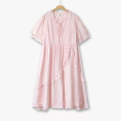 Plus Size Rüschen-Midikleid mit Bindeband - Rosa - 6XL - image 0