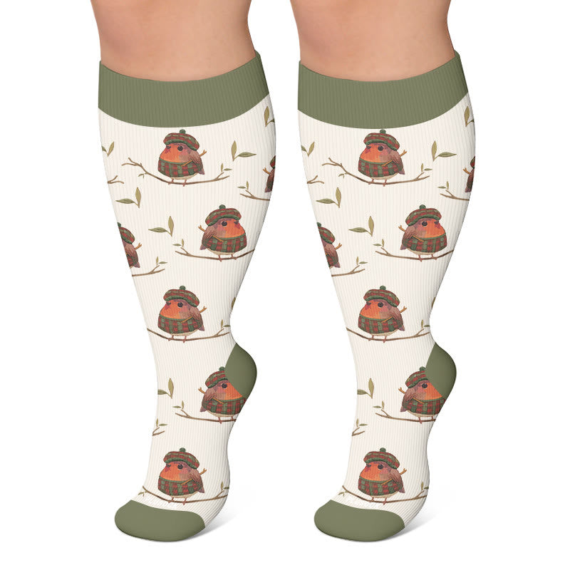 Kompressionsstrümpfe mit Herbstmotiven in Übergröße - Beige - 4XL - image 5