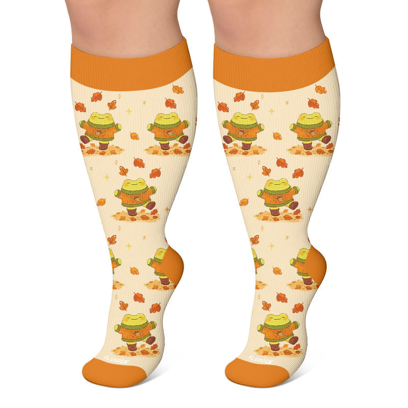 Kompressionsstrümpfe mit Herbstmotiven in Übergröße - Orange - 4XL - image 4