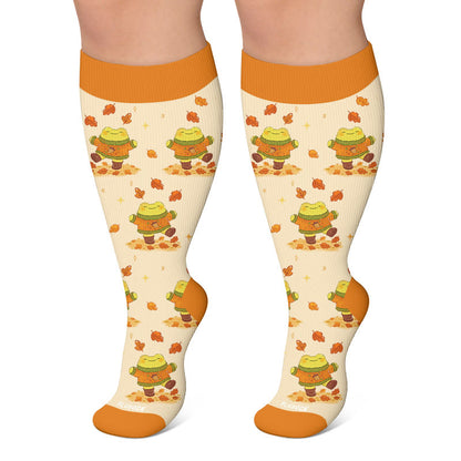 Kompressionsstrümpfe mit Herbstmotiven in Übergröße - Orange - 4XL - image 4