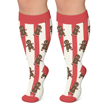 Kompressionsstrümpfe mit Weihnachtsmann-Elch-Streifen in Übergröße - Rot - 4XL - image 5