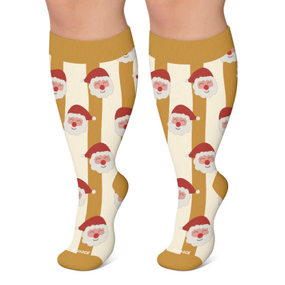 Kompressionsstrümpfe mit Weihnachtsmann-Elch-Streifen in Übergröße - Gelb - 4XL - image 4