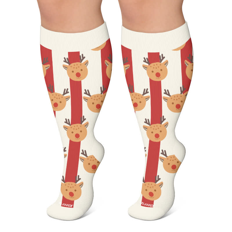 Kompressionsstrümpfe mit Weihnachtsmann-Elch-Streifen in Übergröße - Weiß - 4XL - image 6