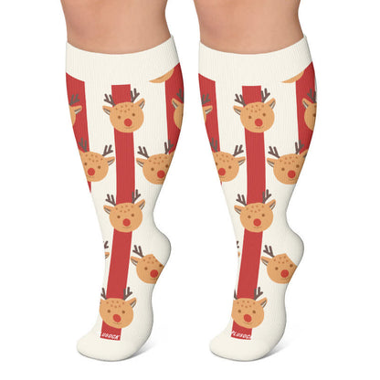 Kompressionsstrümpfe mit Weihnachtsmann-Elch-Streifen in Übergröße - Weiß - 4XL - image 6