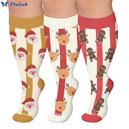 Kompressionsstrümpfe mit Weihnachtsmann-Elch-Streifen in Übergröße - image 0