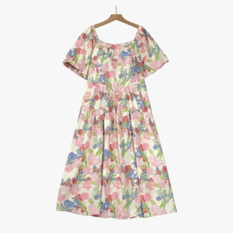 Plus Size Blumen-Midikleid - Rosa - 7XL - image 0